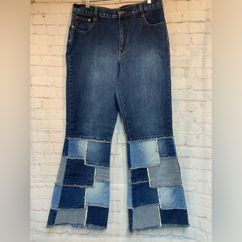 Vintage Zana Di Patch Wide Leg Jeans Size 11 32” - Picture 1 of 7